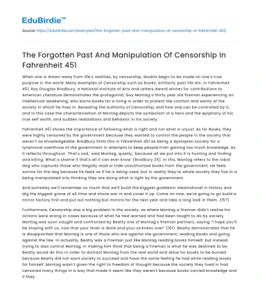 The Forgotten Past And Manipulation Of Censorship In Fahrenheit 451