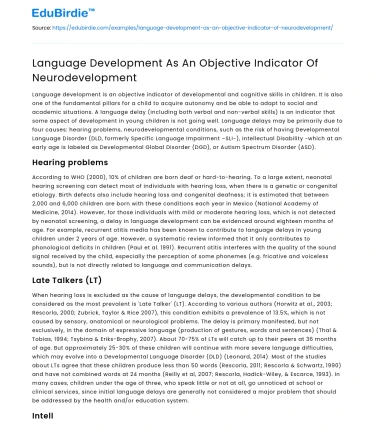 Language Development As An Objective Indicator Of Neurodevelopment