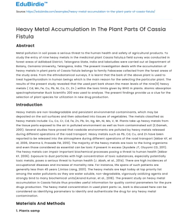 Heavy Metal Accumulation In The Plant Parts Of Cassia Fistula
