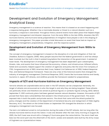 Development and Evolution of Emergency Management: Analytical Essay
