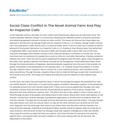 Social Class Conflict In The Novel Animal Farm And Play An Inspector Calls