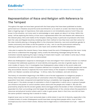 Race and Religion in Shakespeare’s The Tempest