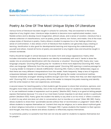 Poetry As One Of The Most Unique Styles Of Literature