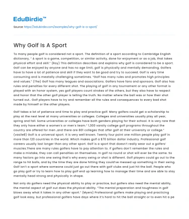 Why Golf Is A Sport
