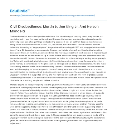 Civil Disobedience: Martin Luther King Jr. And Nelson Mandela