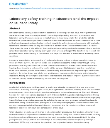 Laboratory Safety Training in Educators and The Impact on Student Safety