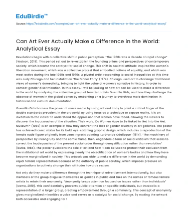 Can Art Ever Actually Make a Difference in the World: Analytical Essay