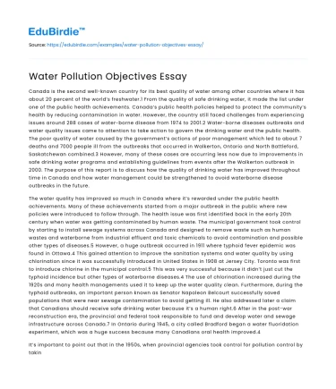Water Pollution Objectives Essay