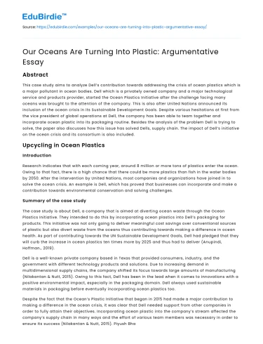 Our Oceans Are Turning Into Plastic: Argumentative Essay