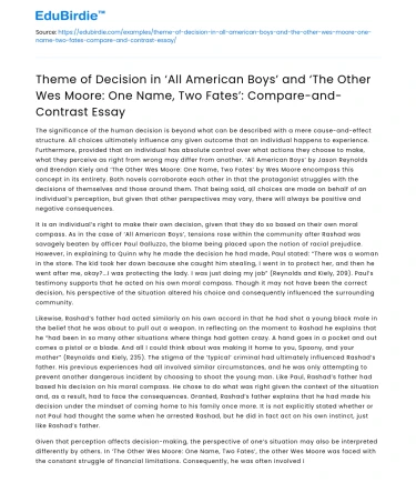 Decision Theme in All American Boys and The Other Wes Moore
