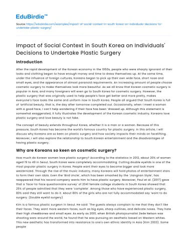Societal Influence on Cosmetic Surgery Choices in South Korea