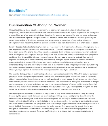 Discrimination Against Aboriginal Women