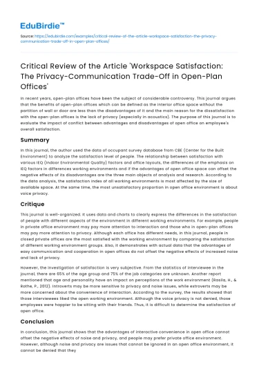 Workspace Satisfaction in Open-Plan Offices: Privacy vs Communication