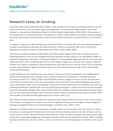 Research Essay on Smoking