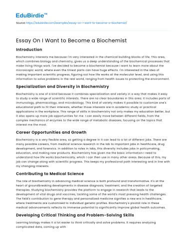 Essay On I Want to Become a Biochemist