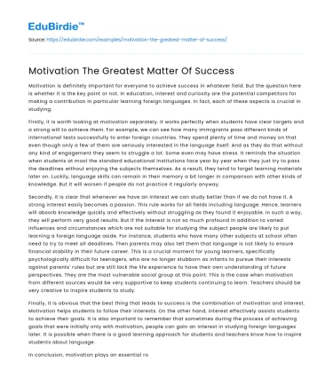 Motivation The Greatest Matter Of Success