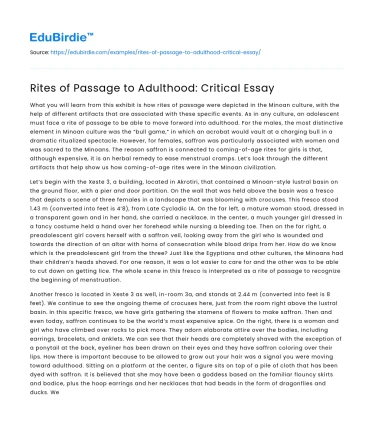 Rites of Passage to Adulthood: Critical Essay
