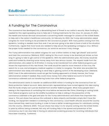 A Funding for The Coronavirus