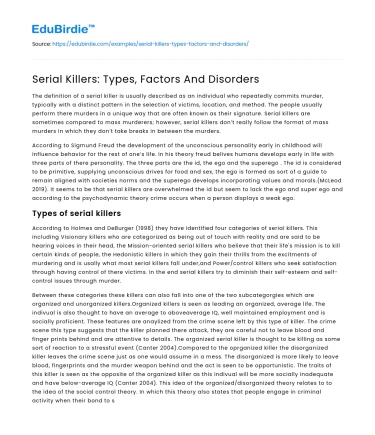 Serial Killers: Types, Factors And Disorders