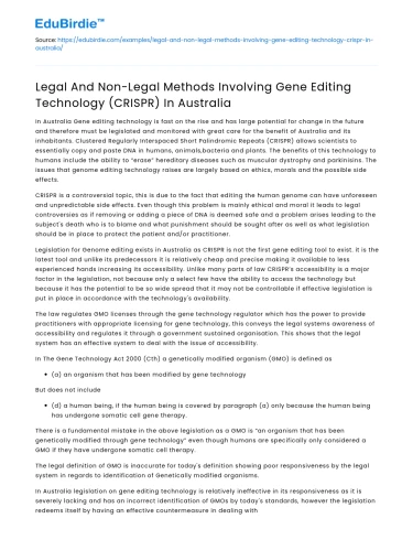Gene Editing Methods (CRISPR) in Australia: Legal vs Non-Legal