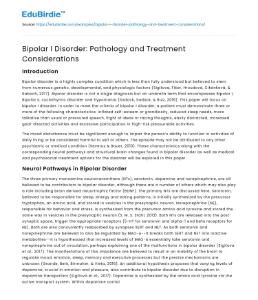 Bipolar I Disorder: Pathology and Treatment Considerations