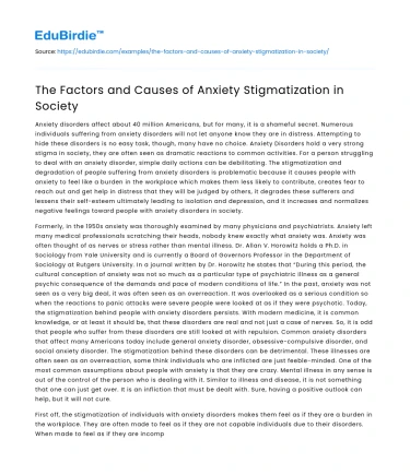 The Factors and Causes of Anxiety Stigmatization in Society