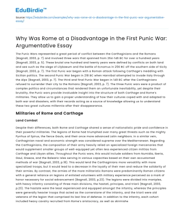 Why Was Rome at a Disadvantage in the First Punic War