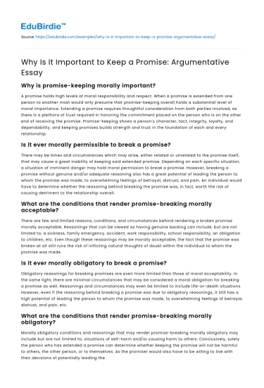 Why Is It Important to Keep a Promise: Argumentative Essay