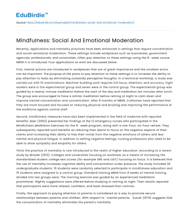 Mindfulness: Navigating Social and Emotional Equilibrium