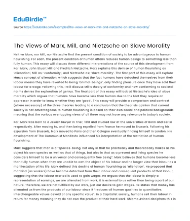 The Views of Marx, Mill, and Nietzsche on Slave Morality