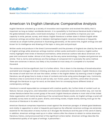 A Comparative Study of American and English Literature