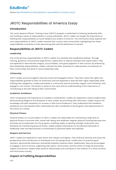 JROTC Responsibilities of America Essay
