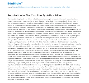 Reputation In The Crucible By Arthur Miller