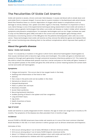 The Peculiarities Of Sickle Cell Anemia