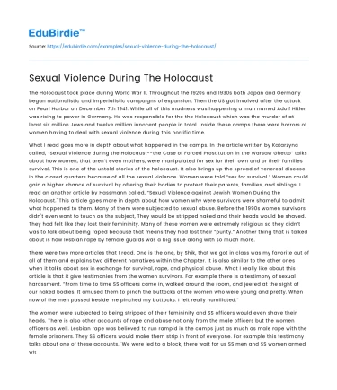 Sexual Violence During The Holocaust