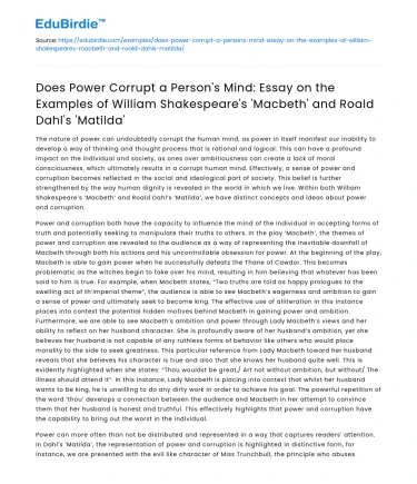 Power Corrupts: Examining ‘Macbeth’ and ‘Matilda’