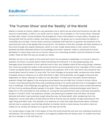 ‘The Truman Show’ and the ‘Reality’ of the World