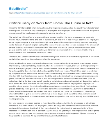 Critical Essay on Work from Home: The Future or Not?