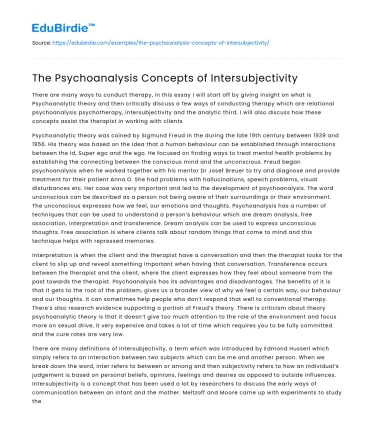 The Psychoanalysis Concepts of Intersubjectivity