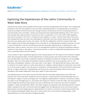 Exploring the Experiences of the Latinx Community in West Side Story