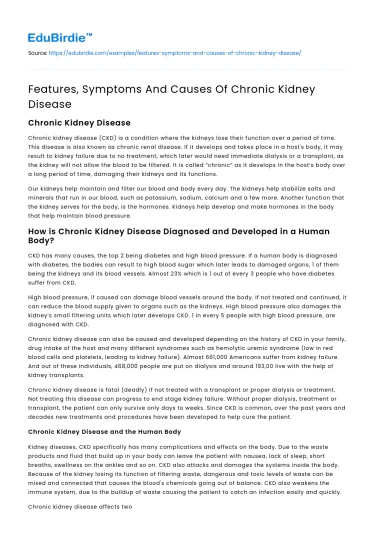 Features, Symptoms And Causes Of Chronic Kidney Disease