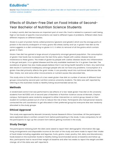 Impact of Gluten-Free Diet on Nutrition Science Students’ Food Intake