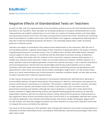 Negative Effects of Standardized Tests on Teachers