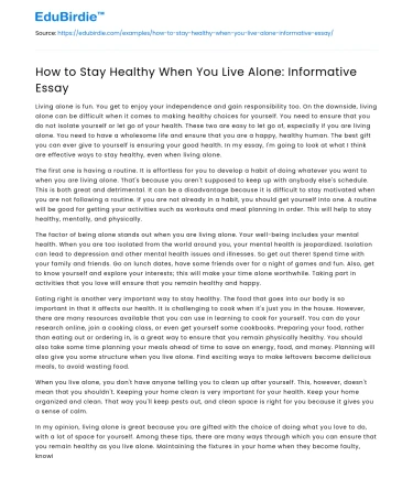 How to Stay Healthy When You Live Alone: Informative Essay