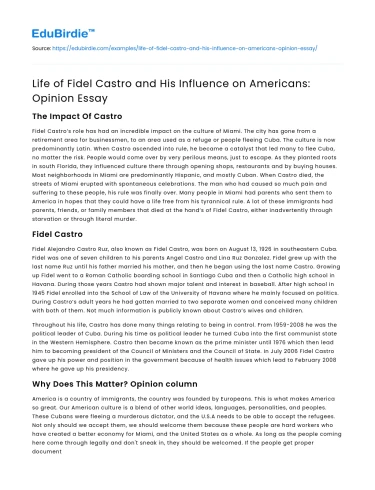Fidel Castro: Legacy and Influence on American Perspectives