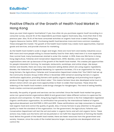 Positive Effects of the Growth of Health Food Market in Hong Kong