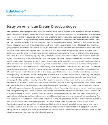Essay on American Dream Disadvantages