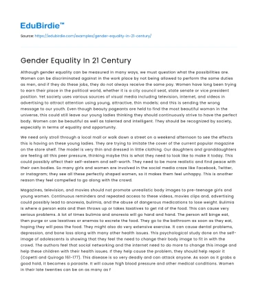 Gender Equality In 21 Century