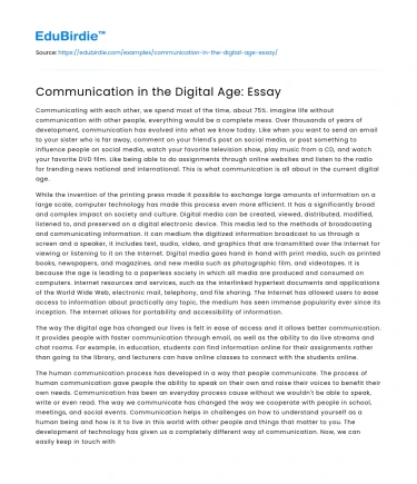 Communication in the Digital Age: Essay