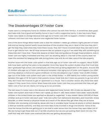 The Disadvantages Of Foster Care